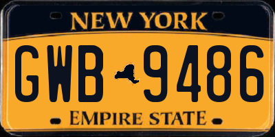 NY license plate GWB9486