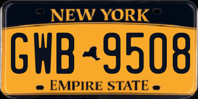 NY license plate GWB9508