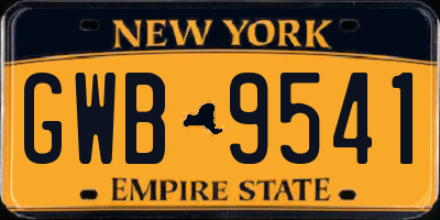 NY license plate GWB9541