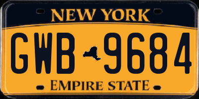 NY license plate GWB9684