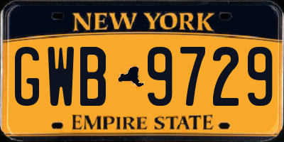 NY license plate GWB9729