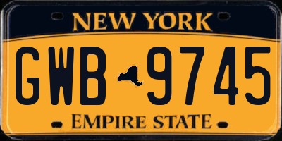 NY license plate GWB9745