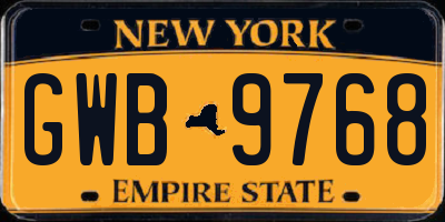 NY license plate GWB9768