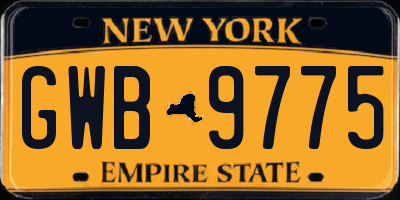 NY license plate GWB9775