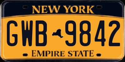 NY license plate GWB9842