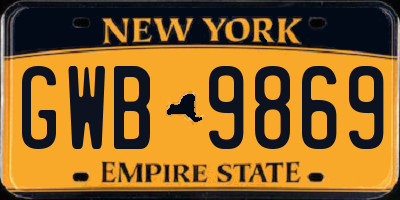 NY license plate GWB9869