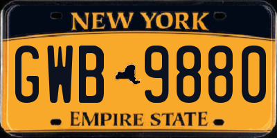 NY license plate GWB9880