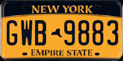 NY license plate GWB9883