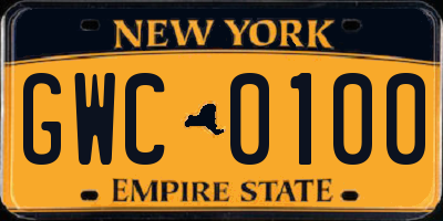 NY license plate GWC0100