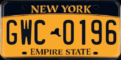 NY license plate GWC0196