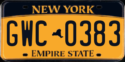 NY license plate GWC0383