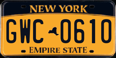 NY license plate GWC0610