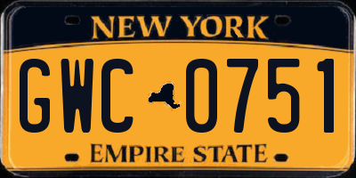 NY license plate GWC0751