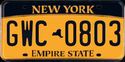 NY license plate GWC0803