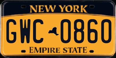 NY license plate GWC0860