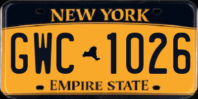 NY license plate GWC1026
