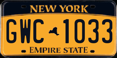 NY license plate GWC1033