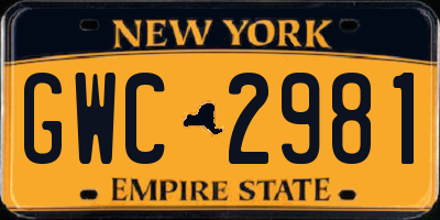 NY license plate GWC2981