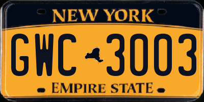 NY license plate GWC3003