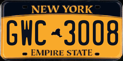 NY license plate GWC3008