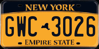 NY license plate GWC3026
