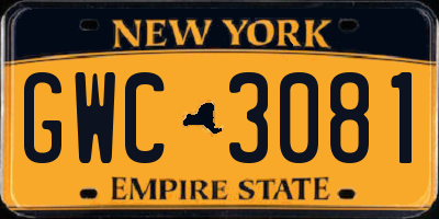 NY license plate GWC3081