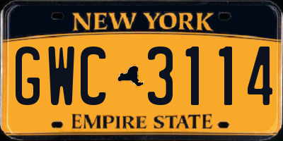 NY license plate GWC3114
