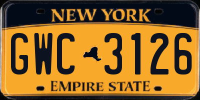 NY license plate GWC3126