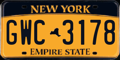 NY license plate GWC3178