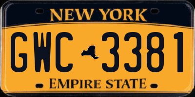 NY license plate GWC3381