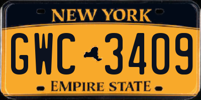 NY license plate GWC3409