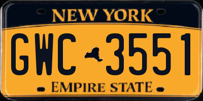 NY license plate GWC3551