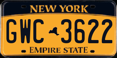 NY license plate GWC3622