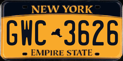 NY license plate GWC3626
