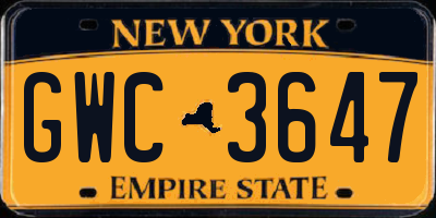 NY license plate GWC3647