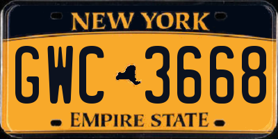 NY license plate GWC3668