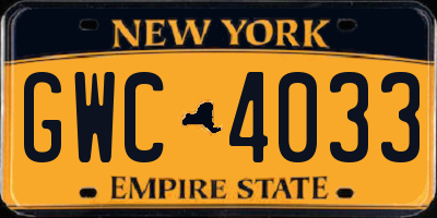 NY license plate GWC4033