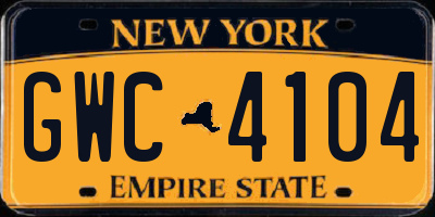 NY license plate GWC4104