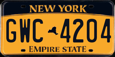 NY license plate GWC4204
