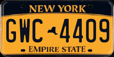 NY license plate GWC4409