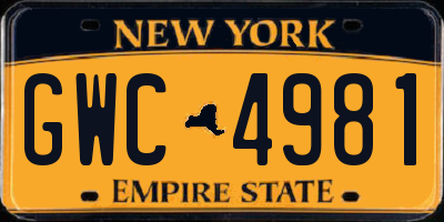 NY license plate GWC4981