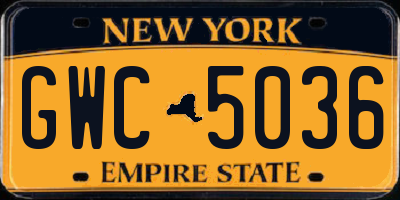 NY license plate GWC5036
