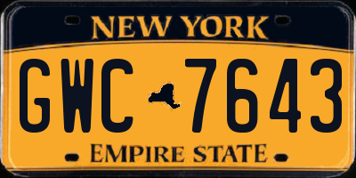 NY license plate GWC7643