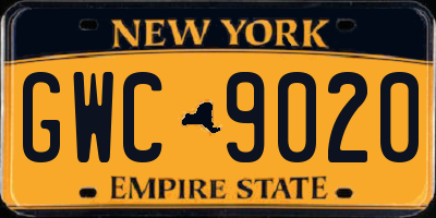 NY license plate GWC9020
