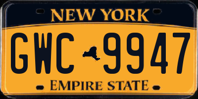 NY license plate GWC9947