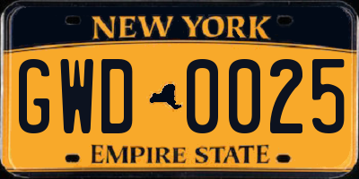 NY license plate GWD0025