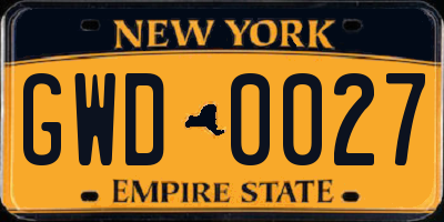 NY license plate GWD0027