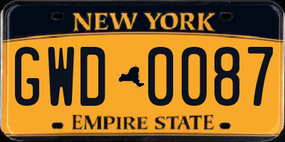 NY license plate GWD0087