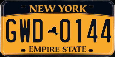 NY license plate GWD0144