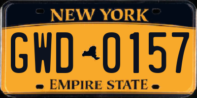 NY license plate GWD0157